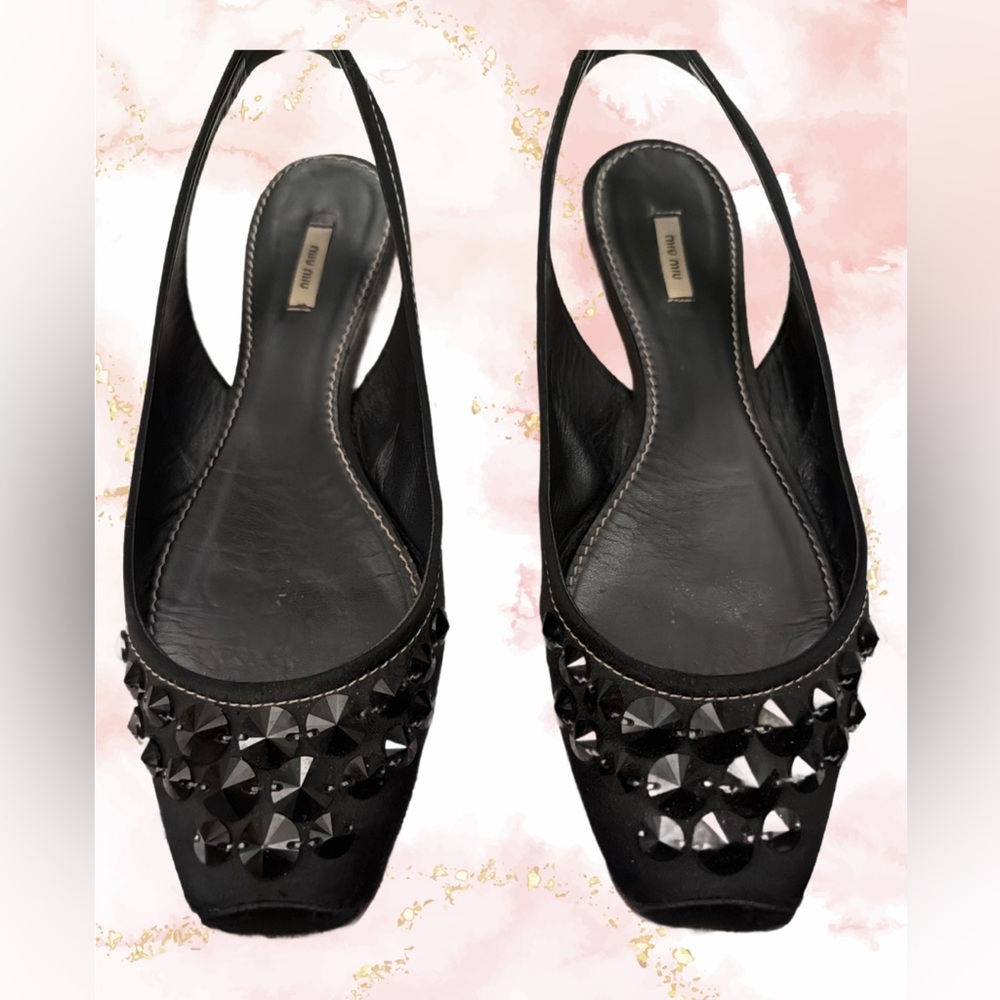 Miu Miu Black Studded Slingback Heels